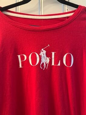 Ralph Lauren Red Tee with White POLO Logo Large women’s soft layer RL